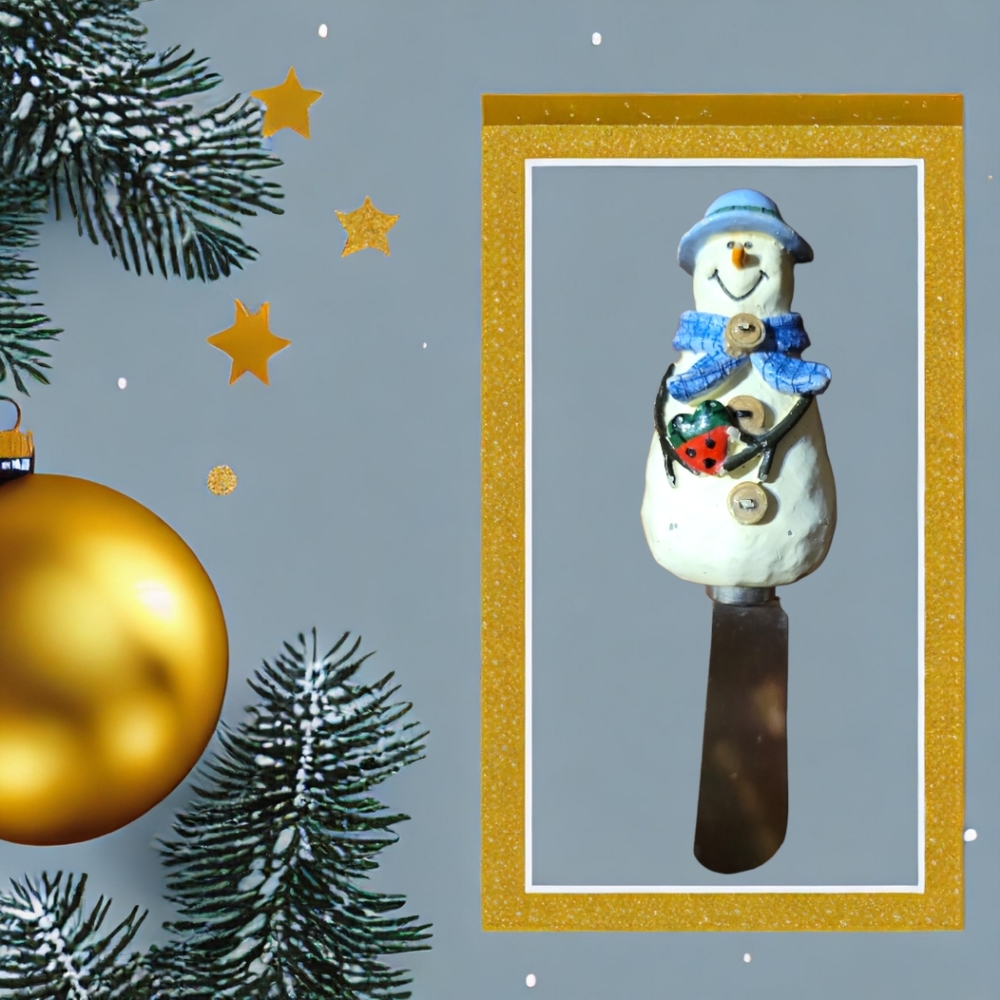 St. Nicholas Square BUTTON UP Spreader Snowman Family Christmas. Stainless Steel